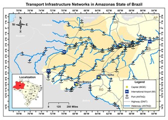 Transport infrastructure networks in Amazonas state of Brazil	