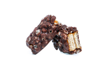 Closeup of chocolate bar isolated on white