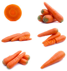set fresh carrot fruits with green leaves isolated on white background