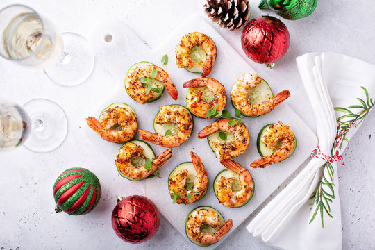 Spicy shrimp and cucumber, New Years Eve or Christmas party appetizer