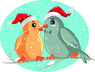 Christmas Birds Sitting on a Tree Branch