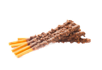 Chocolate mixed biscuit stick isolated on white background
