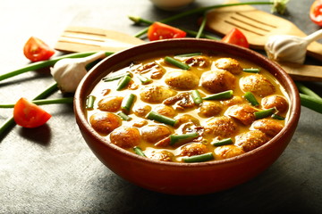 Homemade delicious mushroom curry in coconut milk sauce