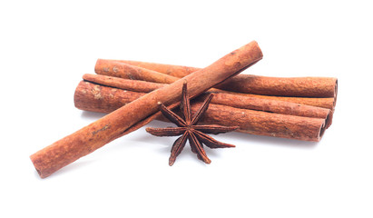 cinnamon stick and star anise  isolated on white background