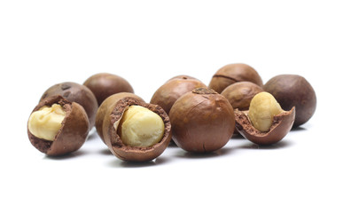 macadamia nuts on white background
