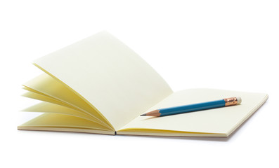 brown note book with pencil