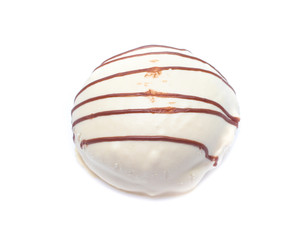 Donut with colorful sprinkles isolated on white background. Top view