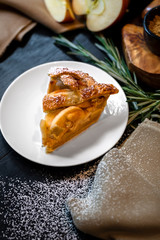 Fresh baked Apple pie on a dark wooden background