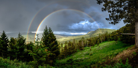Panorama of Double Rainbow in Yellowstone