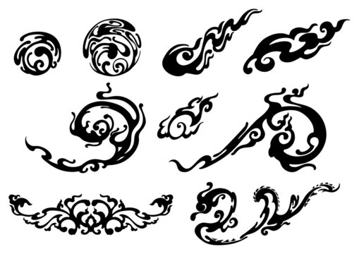soul or smoke tribal tattoo element motif vector set  