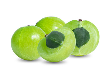 Indian gooseberry Phyllanthus emblica  amla  fruits  green isolated  white background