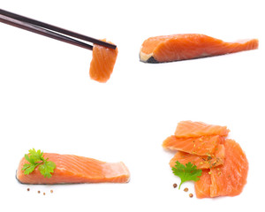 salmon  isolated on white background  (Mix, set , collection)