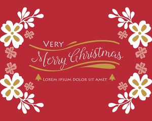 Hand drawn lettering of very merry christmas, with elegant white wreath frame. Vector