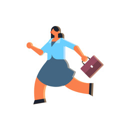 businesswoman holding suitcase overworked business woman running with briefcase deadline concept female office worker in formal wear flat full length vector illustration