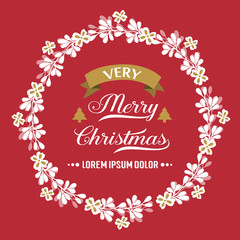 Handwritten greeting card of very merry christmas, with design beautiful white wreath frame. Vector