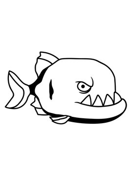 angry piranha fish black and white clip art preview