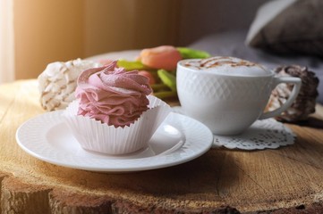 Homemade marshmallow zephyr with cup of coffee