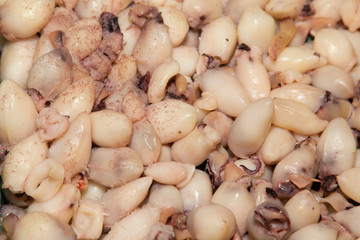 close-up of cooked small squid
