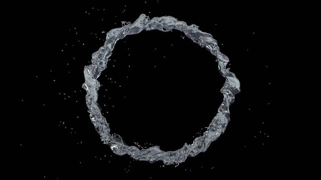 Slow motion Animation of Nature water ring flowing and forming the circle, Liquid swirling and splashing seamless loop, Motion background 3D CG 4k Ultra HD 3840x2160, RGB with Alpha. 