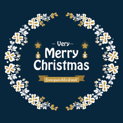 Poster design of very merry christmas, with elegant white flower frame pattern. Vector