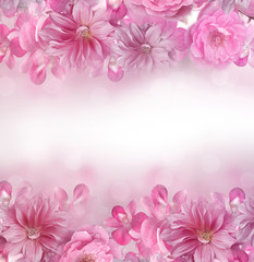 soft mix romance pink and purple orchid,rose,dahlia flower frame background 