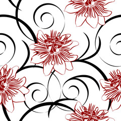 seamless pattern with red passionflower