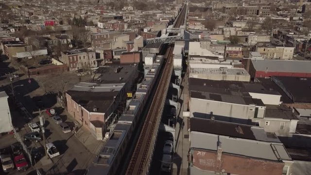 Overhead Aerial View of Train Passing by in Kensington Philadelphia