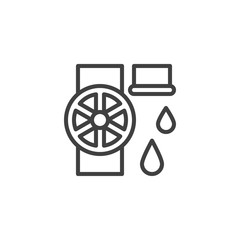 Oil industry pump valve line icon. linear style sign for mobile concept and web design. Oil pipe leak outline vector icon. Symbol, logo illustration. Vector graphics