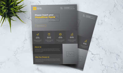 A4 minimalist modern elegant business template flayer vol 84 with yellow, orange, white and grey color cmyk ready to print in vector editable layer