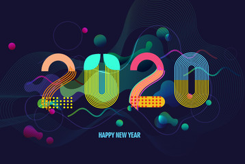 Happy New Year 2020 Text Design Pattern, Vector illustration.