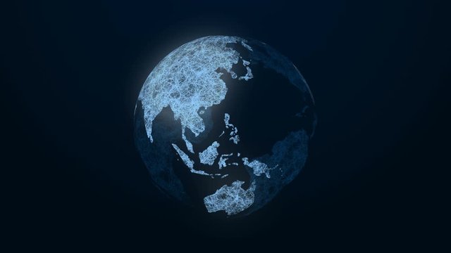 Digital data globe - abstract 3D rendering of a scientific technology data network surrounding planet earth conveying connectivity, complexity and data flood of the modern digital age.