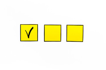 Check mark in check-box of check list on white background top view space for text