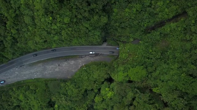 Beautiful Cinematic Aerial View of  the Zurqui Tunnel in Costa Rica