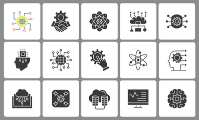 Machine learning icon set. Illustrations isolated on white.
