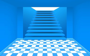 blue staircase in the pink room
