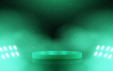 green podium with spotlight on the stage