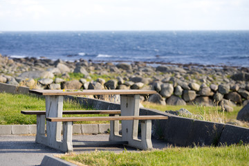 Rest stop area picnic site on sea shore