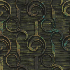 Koperen naadloze textuur met wervelingenpatroon op een oxide metalen achtergrond, 3d illustratie