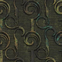 Fotobehang Industriële stijl Koperen naadloze textuur met wervelingenpatroon op een oxide metalen achtergrond, 3d illustratie