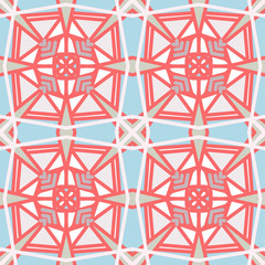 seamless geometric pattern with lovely blue, white and red colors. Inspired by old ethnic patterns