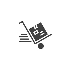 Obraz premium Express delivery, handcart vector icon. filled flat sign for mobile concept and web design. Hand truck delivery glyph icon. Symbol, logo illustration. Vector graphics