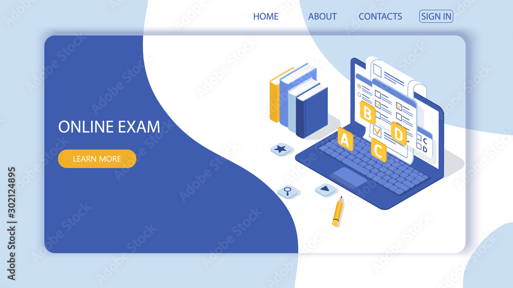 Wall mural landing page with design template for questionnaire form, online education survey. online exam compu