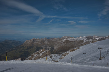 View from Mt. Titlis in Switzerland in winter. The Titlis is a mountain, located on the border...