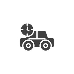 Transportation delivery time vector icon. Car with clock filled flat sign for mobile concept and web design. Express delivery glyph icon. Symbol, logo illustration. Vector graphics
