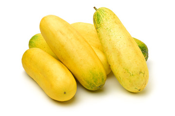 overripe cucumber on white background