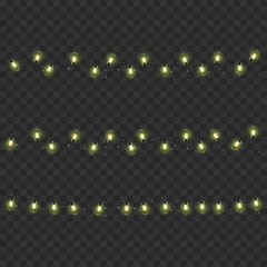 Xmas decorations glowing garlands on transparent background. Christmas lights for your design. Vector.