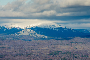 South Urals. Autumn mountains. View of the Big Iremel mountain.