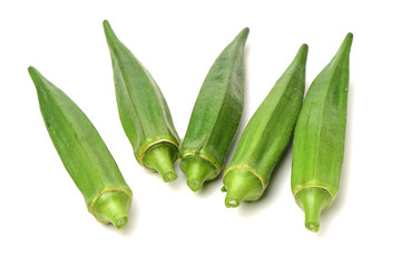 Fresh young okra isolated on white background