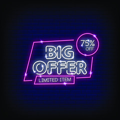 Big Offer Neon Signs Style Text Vector