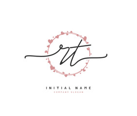 R T RT Beauty vector initial logo, handwriting logo of initial signature, wedding, fashion, jewerly, boutique, floral and botanical with creative template for any company or business.